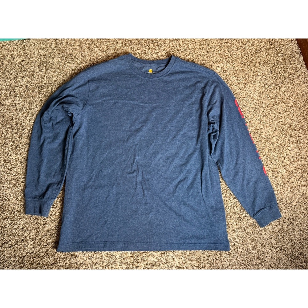 Carhartt Relaxed Fit Men 2XL Crewneck Long Sleeve Cobalt Blue Red Font Shirt